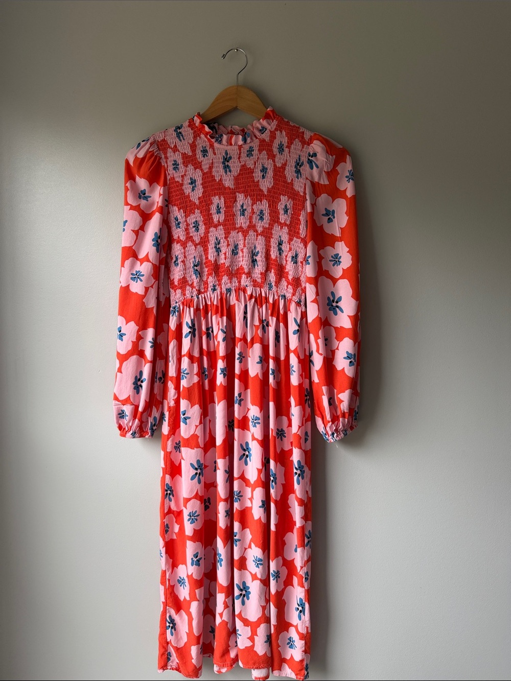 Never fully dressed Floral Smocked Midi Dress - Coral Pink size 6
